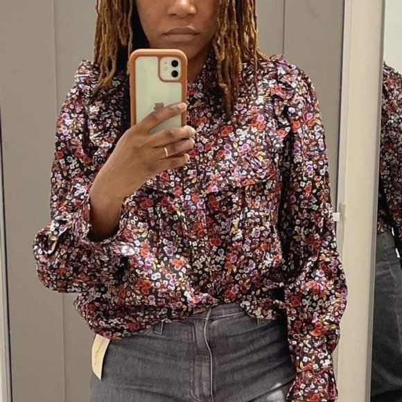 Who What Wear Womens Top Medium Blouse Floral Long Sleeve Button Down Ruffle New - Picture 7 of 13